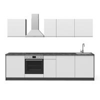 KÜCHENZEILE R-Line, Weiß/Anthrazit, 280 cm Arbeitsplatte Platin - Anthrazit/Weiß, Holzwerkstoff (280/206.8/60cm) - Vicco