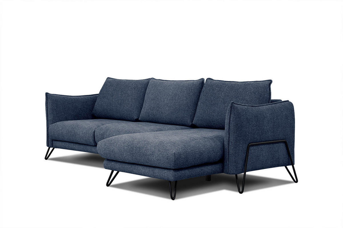 ECKSOFA HOSTEN 4-Sitzer, dunkelblau - Schwarz/Dunkelblau, Holzwerkstoff/Textil (269/158cm) - Courtois Laville