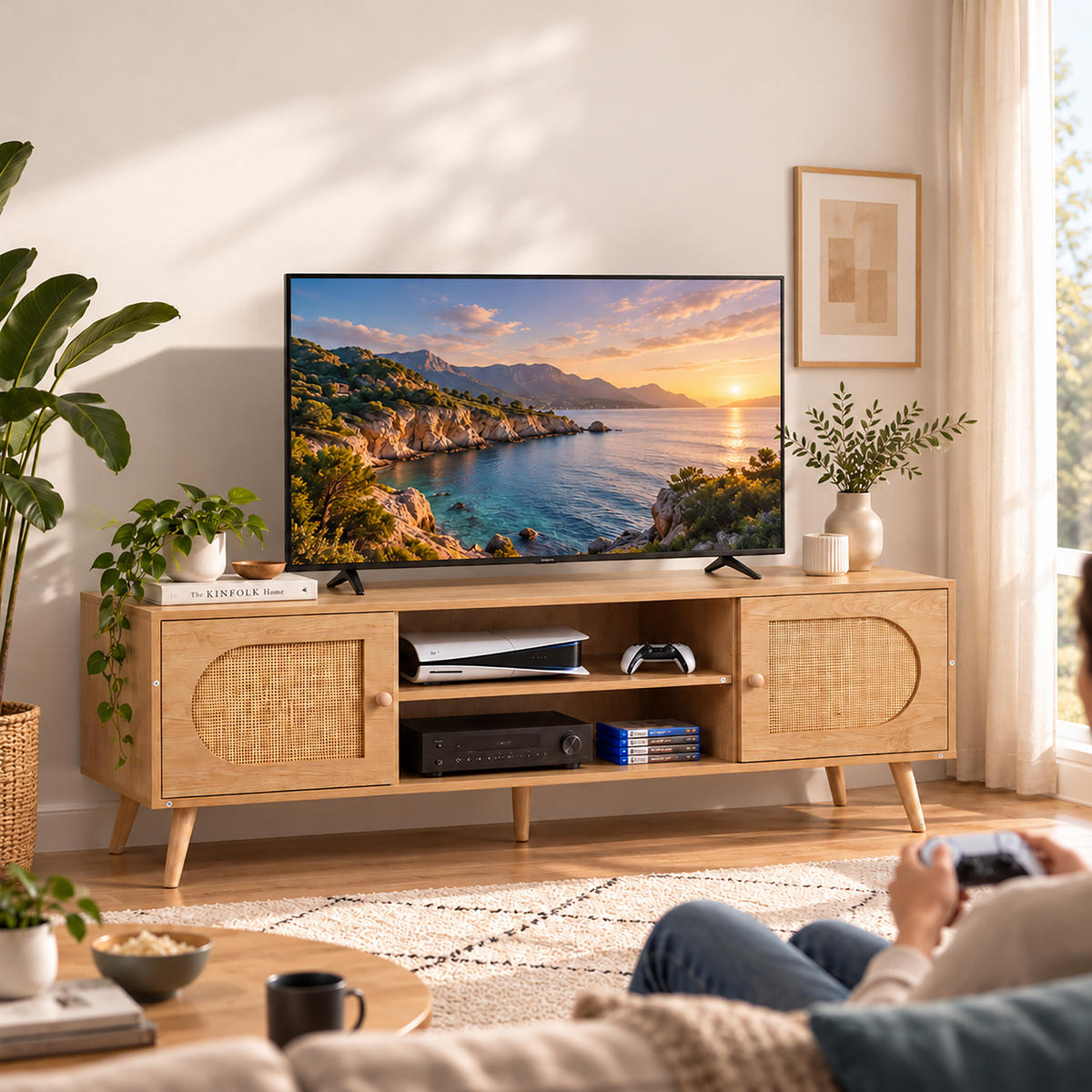 TV-BÄNK natur rotting 140 cm - Ljusbrun, Trä/Träbaserade material (140/49.5/40cm) - Relaxdays