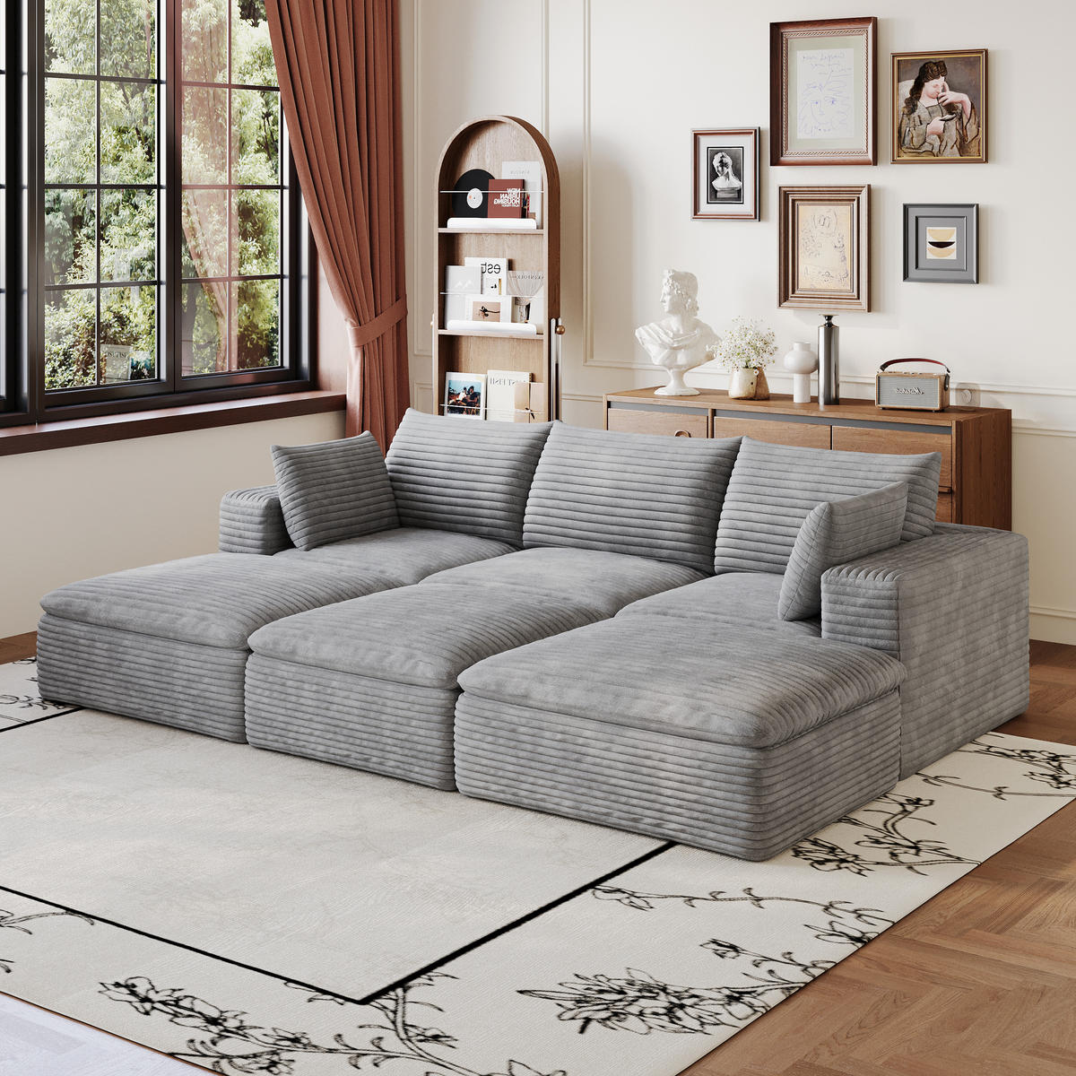 WOHNLANDSCHAFT DE-34773 modular mit 3 ottomanen Grau - Grau, Textil (160/60/260cm) - ComfortXL
