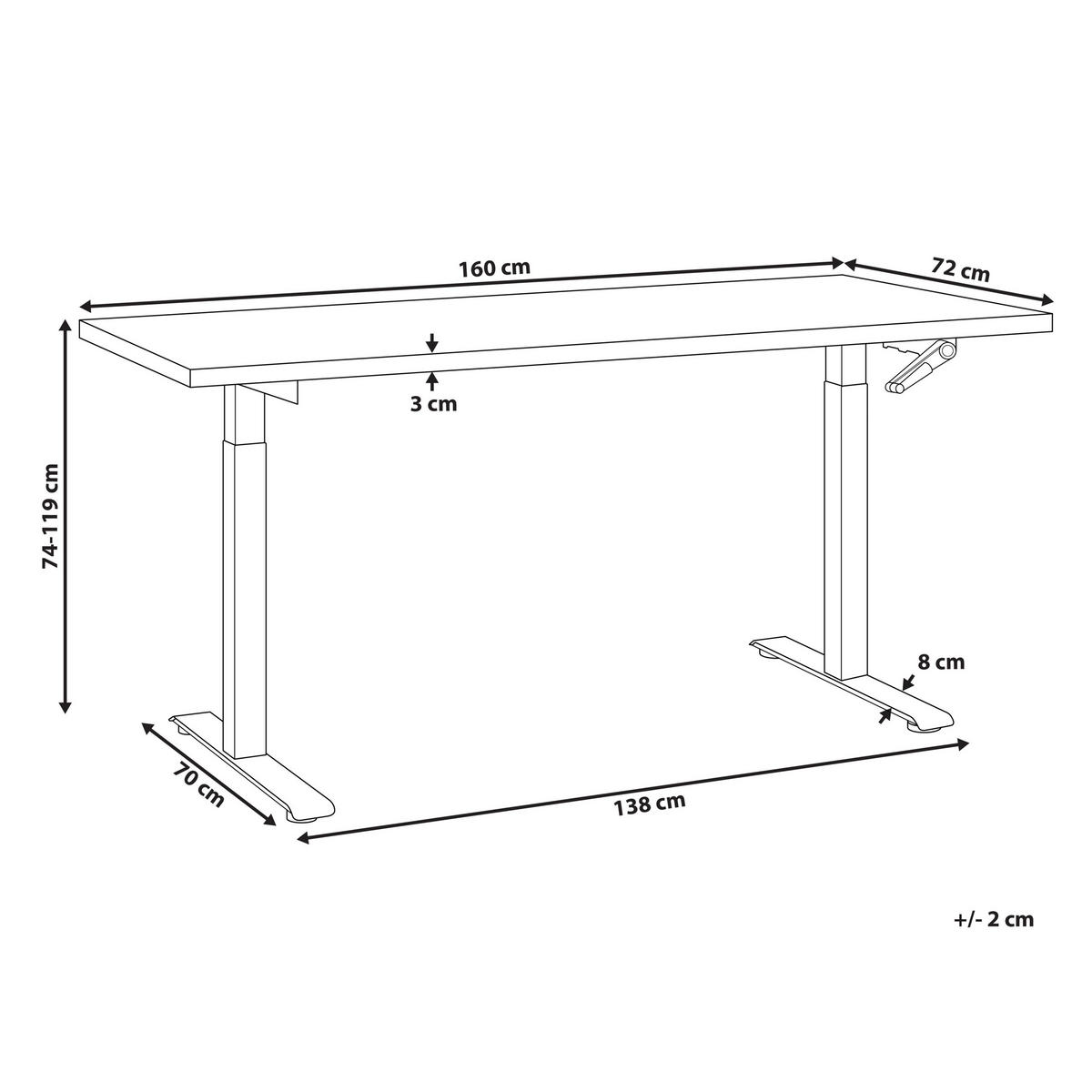 HÖHENVERSTELLBARER SCHREIBTISCH Manuell 160/72 cm Schwarz Destin III - Schwarz, Holzwerkstoff (72/160/74cm) - Beliani
