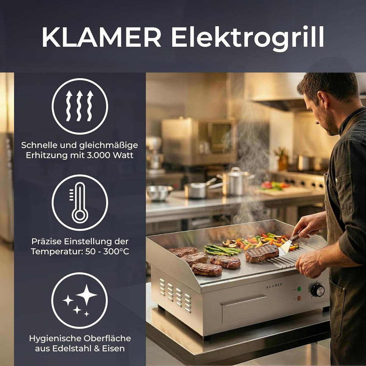 ELEKTROGRILL 3000W Edelstahl - Edelstahlfarben, Metall (43.5/23.5/55cm) - KLAMER