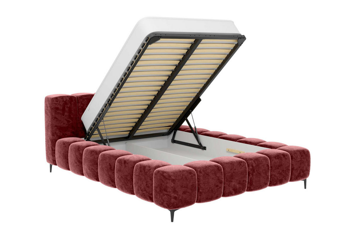 POLSTERBETT COZY Chenille Weinrot 140/200 cm - Weinrot/Schwarz, Textil/Metall (140/200cm) - 99rooms