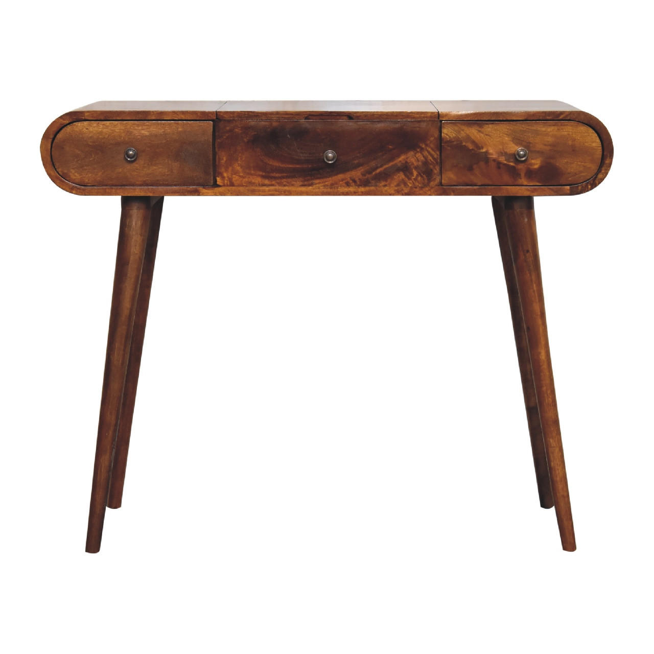 SPIEGELSCHMINKTISCH in Kastanienholz-Essenz mit 3 Schubladen. - Messingfarben/Braun, Holz/Metall (100/80/40cm) - Artisan Furniture