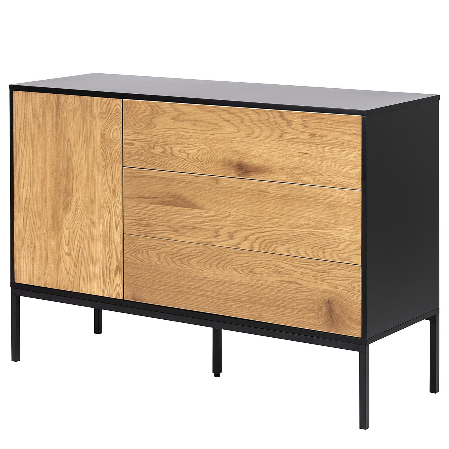 SIDEBOARD - Wildeiche Dekor / Schwarz - Braun, Holzwerkstoff/Metall (120/82/40cm) - home24