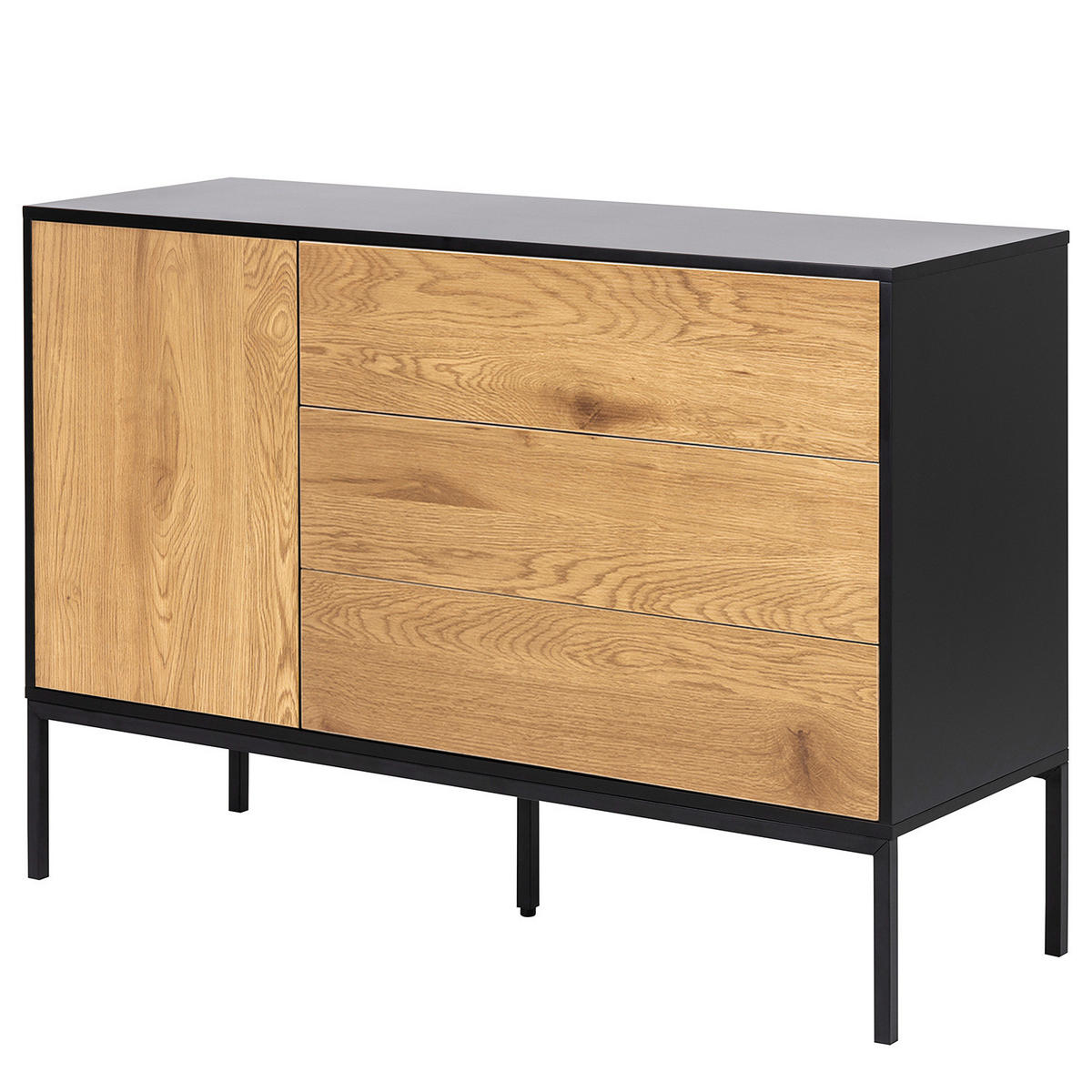 SIDEBOARD - Wildeiche Dekor / Schwarz - Braun, Holzwerkstoff/Metall (120/82/40cm) - home24