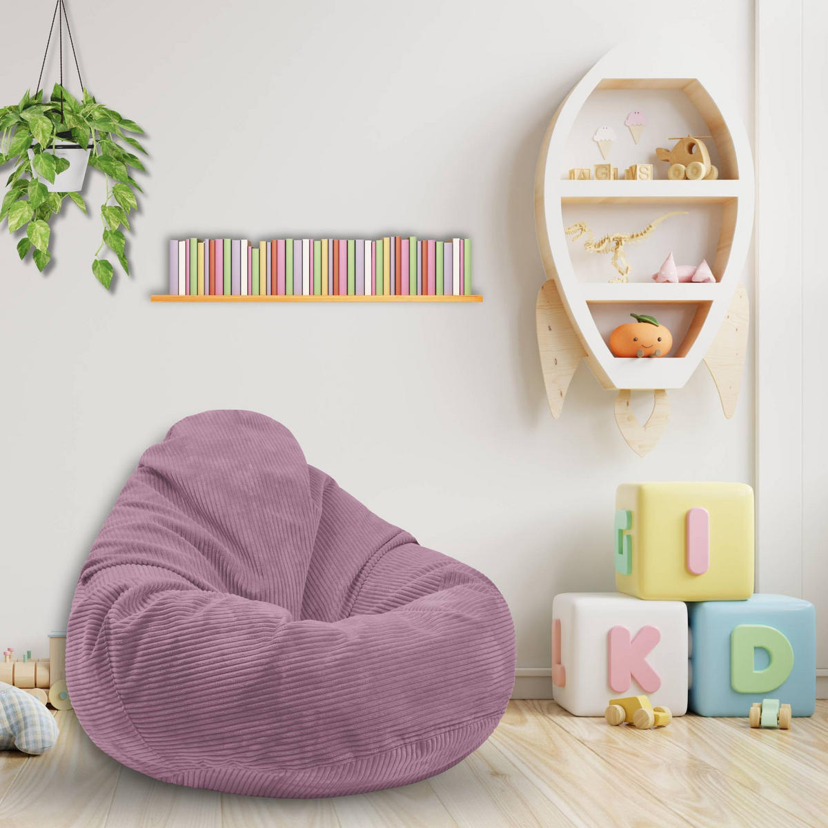 SITZSACK PARADISE MIT FUßSTÜTZE Kordsamt 2-tlg Plum Smoothie S - Violett, Textil (70/70/70cm) - Dreamroots