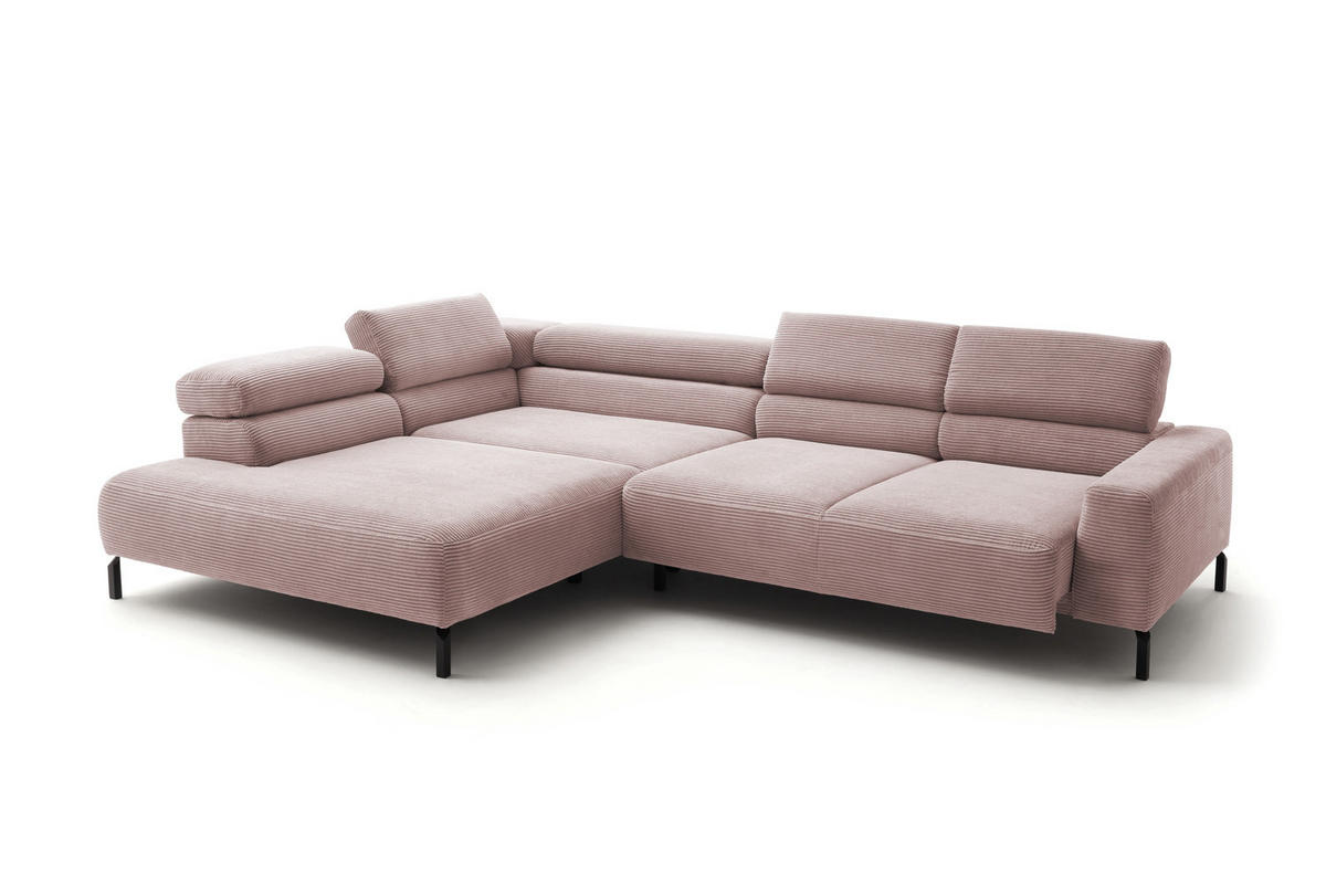ECKSOFA MIT MOTORISCHEM SITZVORZUG DELIA Pink Cord - Pink/Schwarz, Textil/Metall (312/219cm) - KAWOLA