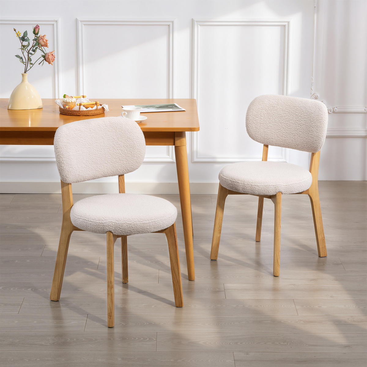 ESSZIMMERSTÜHLE 2er Set Polyestet Cremeweiß - Creme/Naturfarben, Holz/Textil (46.5/80/52cm) - HOMCOM