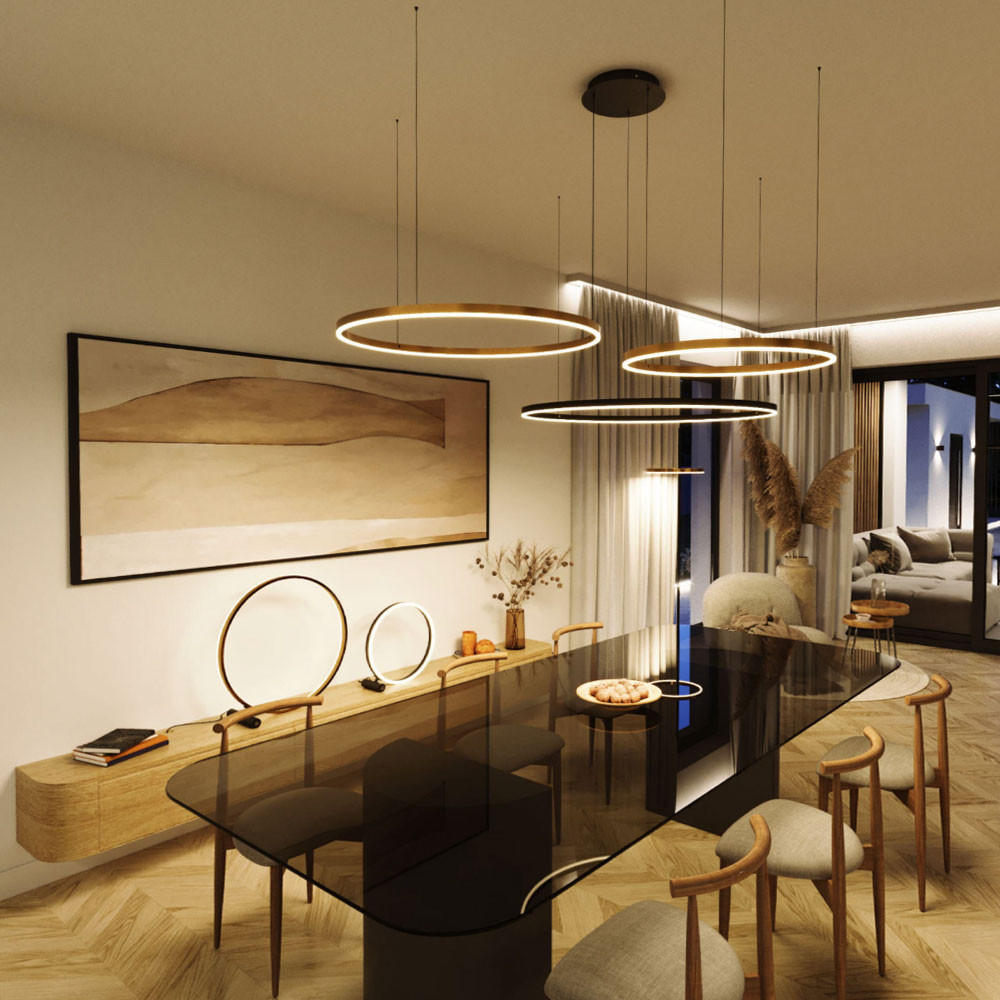 LED-HÄNGELEUCHTE 3er Ring Aluminium Ø 150 | 120 | 100cm - Alufarben, Metall (1.3/150/3.3cm) - s.luce