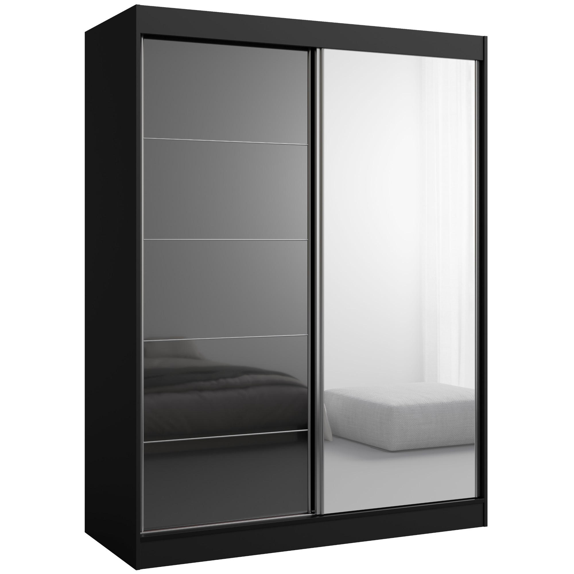 SCHIEBETÜRENSCHRANK mit Spiegel Como 2D1L 150 Schwarz (lacobel) - Silberfarben/Schwarz, Holzwerkstoff/Metall (150/201/65cm) - mzm24