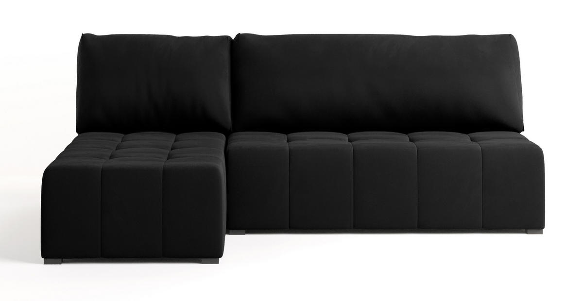 ECKSOFA DOMIRA Schwarz Plüsch-Stoff mit Schlaffunktion - Schwarz, Holz (200/141cm) - MASSENO