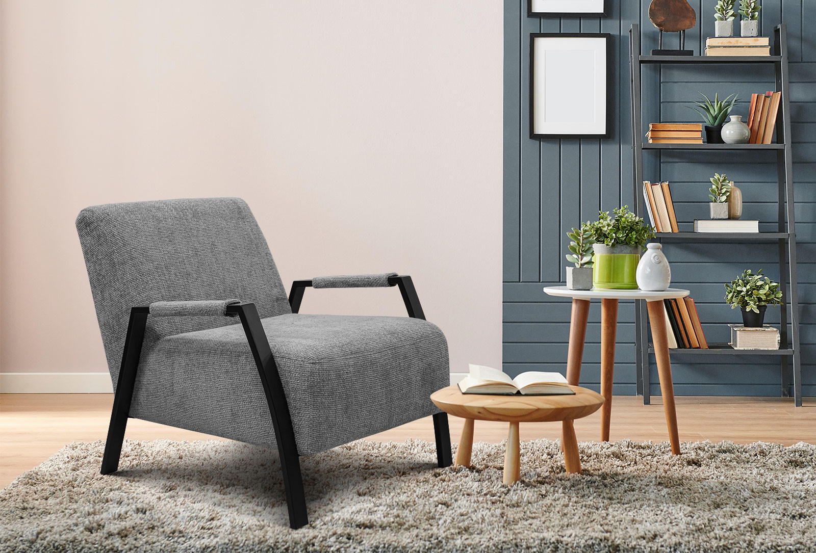 SESSEL KOBE, grau - Schwarz/Grau, Holz/Textil (72/76/90cm) - Courtois Laville