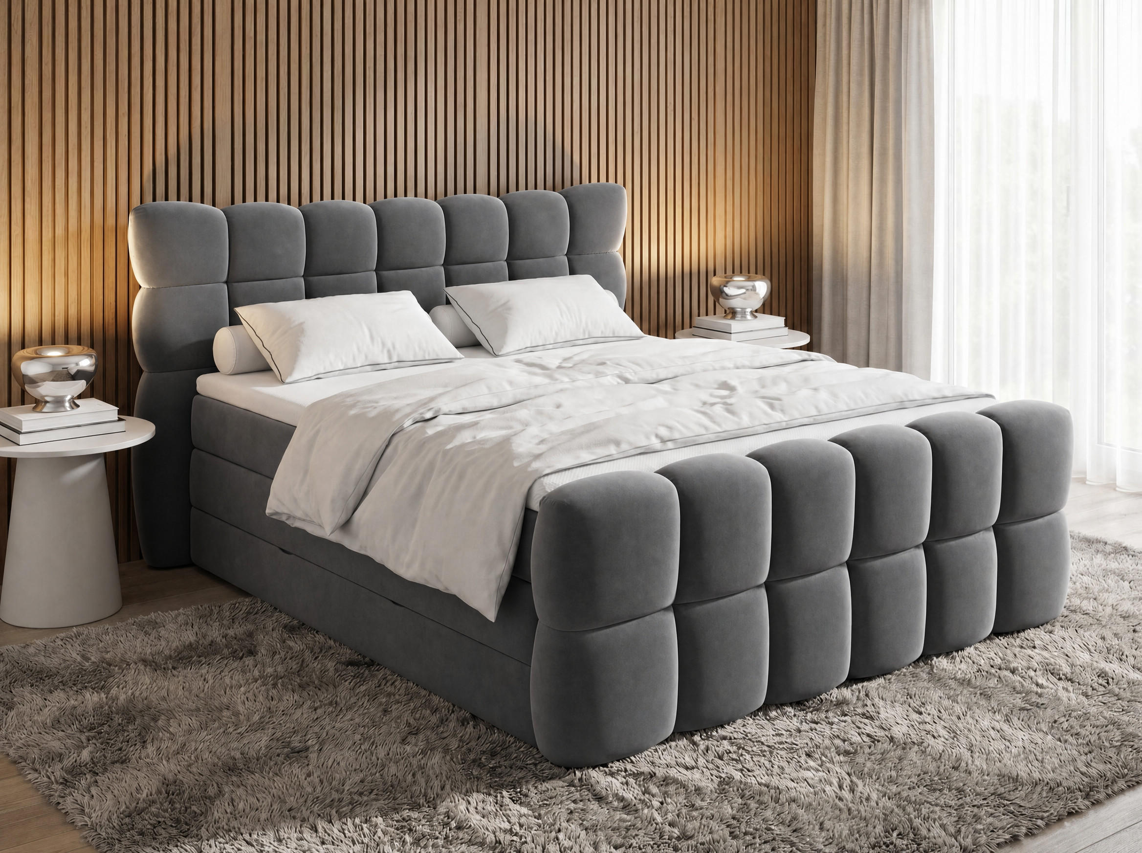 BOXSPRINGBETT Milano Anthrazit 200/200 cm Samt Stoff mit Bettkasten, mit Matratze, mit Topper H2/H3 - Anthrazit, Textil (200/200cm) - wonello
