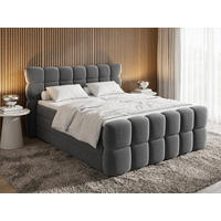 BOXSPRINGBETT Milano Anthrazit 160/200 cm Samt Stoff mit Bettkasten, mit Matratze, mit Topper H3/H4 - Anthrazit, Textil (160/200cm) - wonello