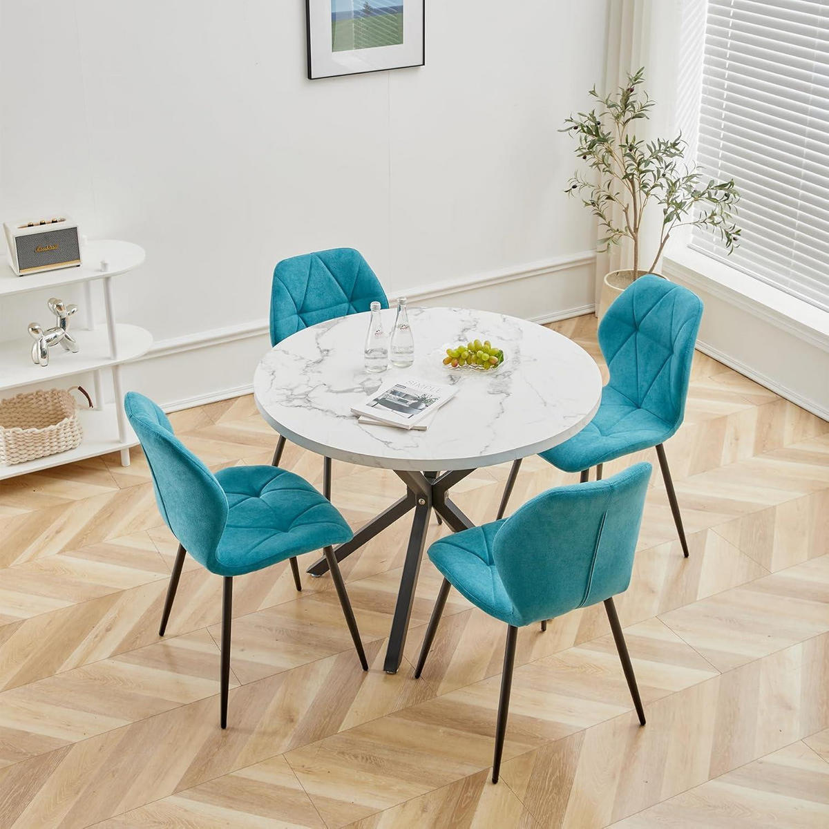 ESSZIMMERSTÜHLE 8er-Set Stoff Seeblau mit Metallbeinen - Türkis, Textil (43/86/47.5cm)