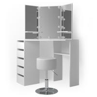 ECKSCHMINKTISCH Arielle Weiß 110 cm mit Hocker - Weiß, Holzwerkstoff (110/141.5/54cm) - Vicco
