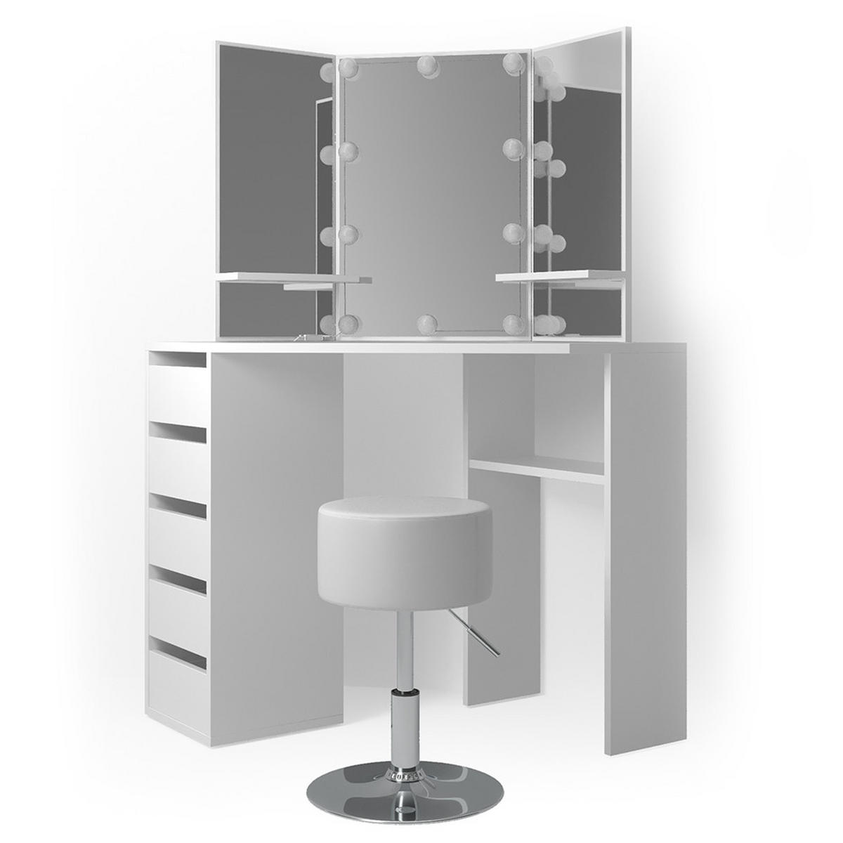 ECKSCHMINKTISCH Arielle Weiß 110 cm mit Hocker - Weiß, Holzwerkstoff (110/141.5/54cm) - Vicco