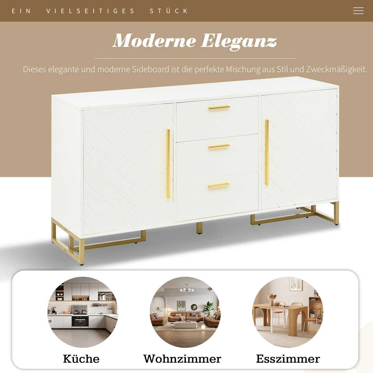 SIDEBOARD 145/40/75 cm Weiß aus MDF mit 2 Türen und 3 Schubladen - Weiß, Holzwerkstoff (40/75/145cm) - OKMYHOME