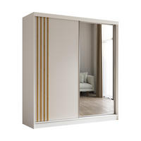 KLEIDERSCHRANK mit Spiegel-Schiebetüren und Aluminium-Leisten, LED-Beleuchtung - NALLA - 200 cm Weiß+Weiß+Artisan - Weiß/Eiche Artisan, Holzwerkstoff (200/216/61cm) - ALTDECOR