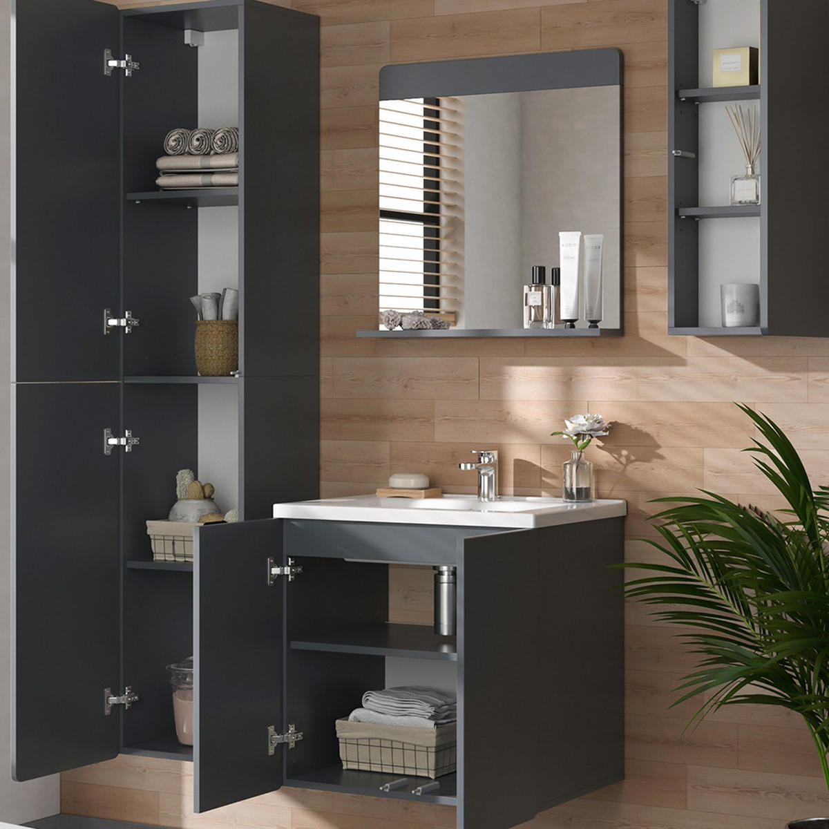 BADMÖBEL-SET Izan Grau 4 Teile - Grau, Holzwerkstoff (61.8/57.8/44.8cm) - Vicco