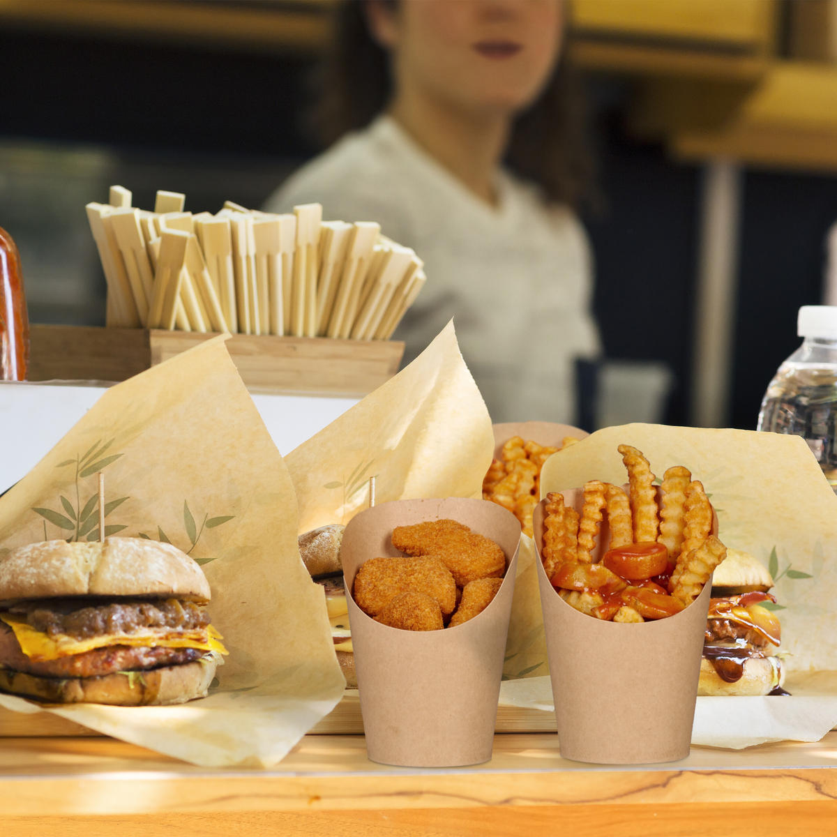 100XKRAFTPAPIEROVÉ poháre - svetlohnedá, plast/papier (6/12/6cm) - Relaxdays