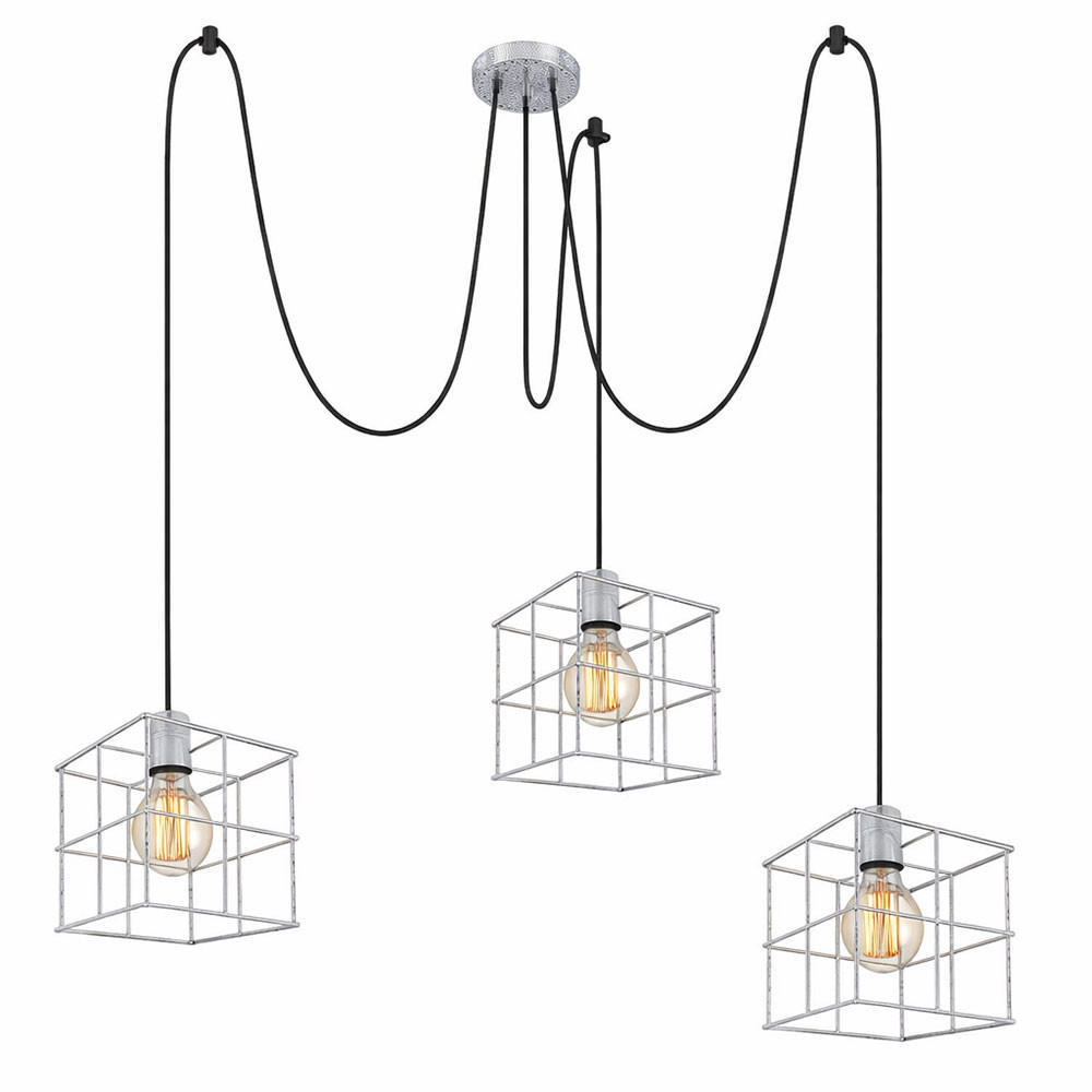 HÄNGELEUCHTE Metall Silber 3 Flammig Gitterschirme - Silberfarben, Metall (20/20/150cm) - Globo Lighting