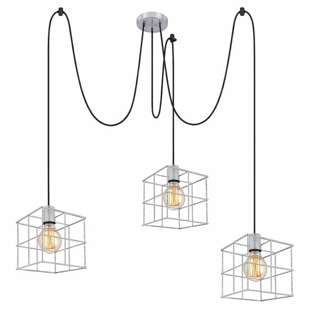 HÄNGELEUCHTE Metall Silber 3 Flammig Gitterschirme - Silberfarben, Metall (20/20/150cm) - Globo Lighting