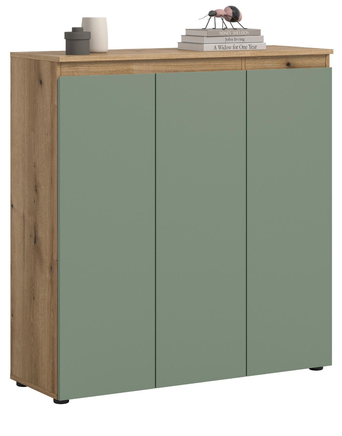 KOMMODE grün, Evoke Eiche 105 x 11 cm, Anrichte mit 10 Fächern - Eichefarben/Schwarz, Holzwerkstoff/Kunststoff (105/111/37cm) - Inn.Furn