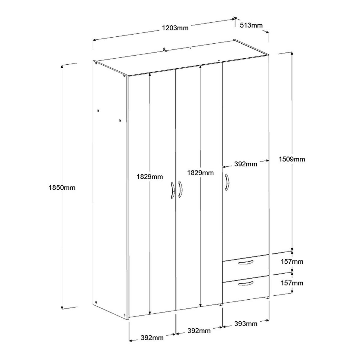 KLEIDERSCHRANK Eiche 120 cm 3-türig, Drehtürenschrank - Eichefarben/Silberfarben, Holzwerkstoff/Kunststoff (120/185/51cm) - Furn.Design