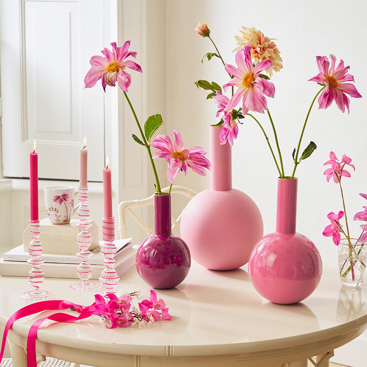 KERZENHALTER Glass wirbel rosa s 20 cm - Rosa, Glas (8.89/21.59/8.89cm) - Pip Studio