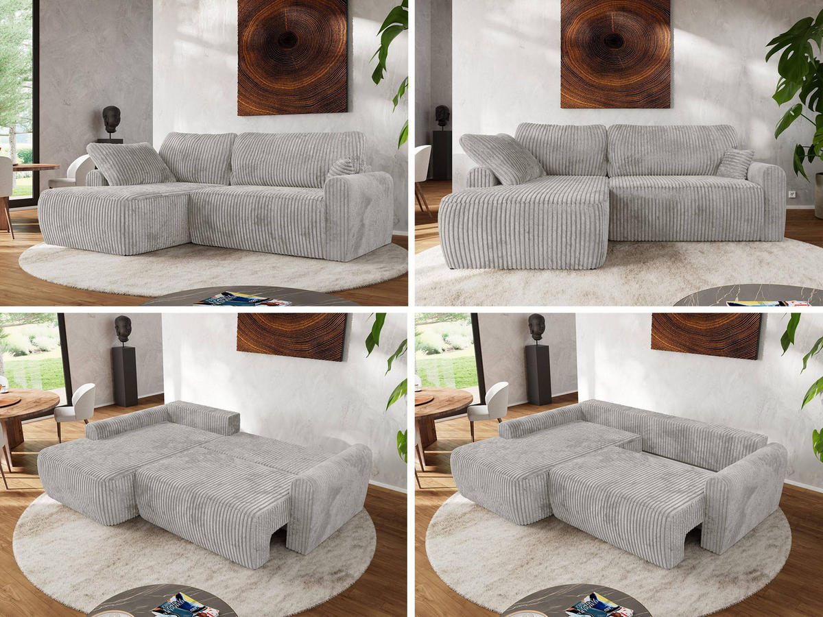 ECKSCHLAFSOFA CUBO L Grau Cord - links - Schwarz/Grau, Kunststoff/Textil (273/187cm) - MKS