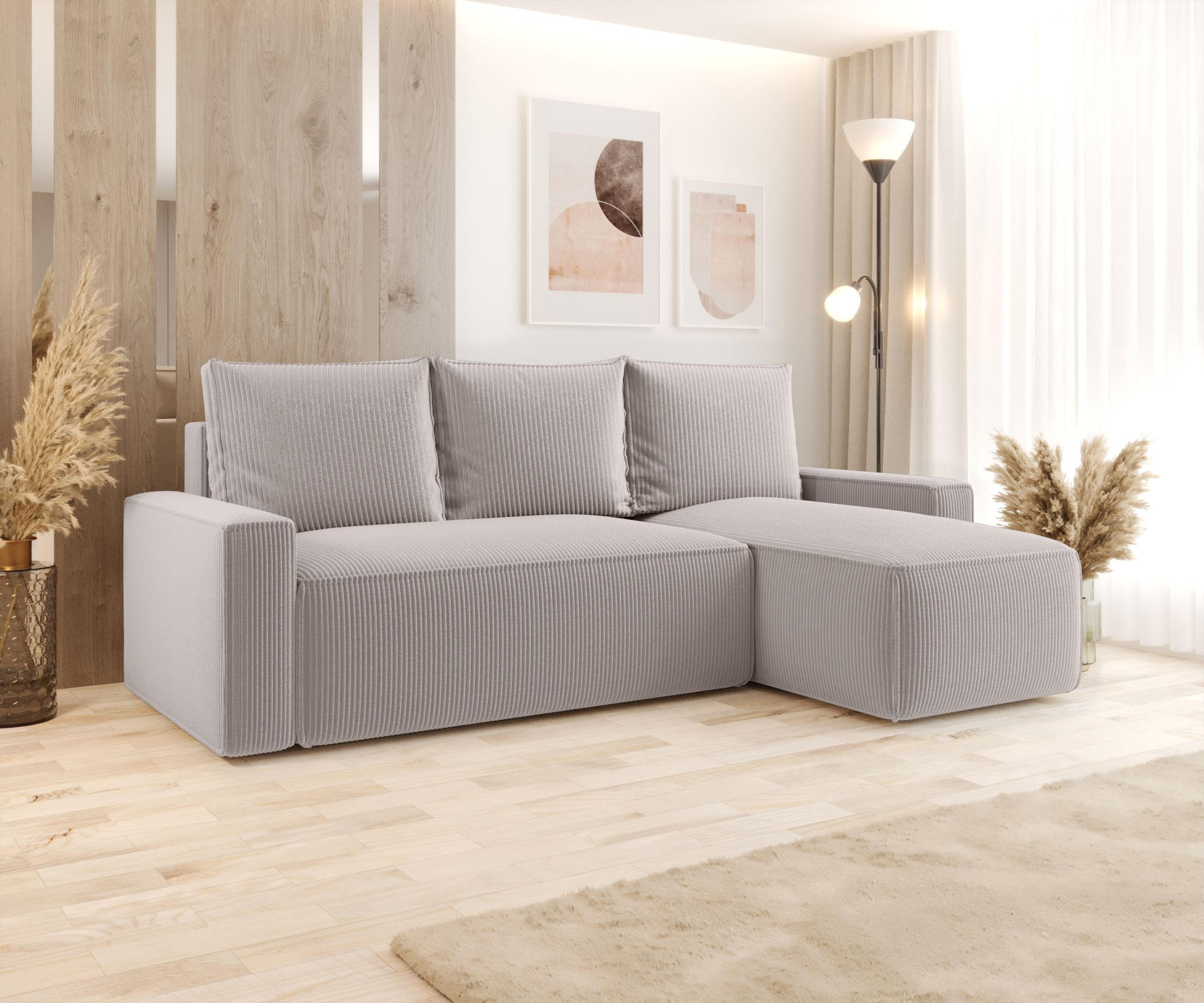 ECKSOFA mit Schlaffunktion SAVIO Poso 100 Rechts - Ecru, Textil (232/140cm) - Bedante