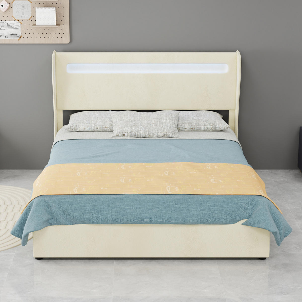STAURAUMBETT 140/200 cm DE-33013 mit LED-Kopfteil und Gaslift-Stauraum Beige - Beige, Metall (140/200cm) - ComfortXL
