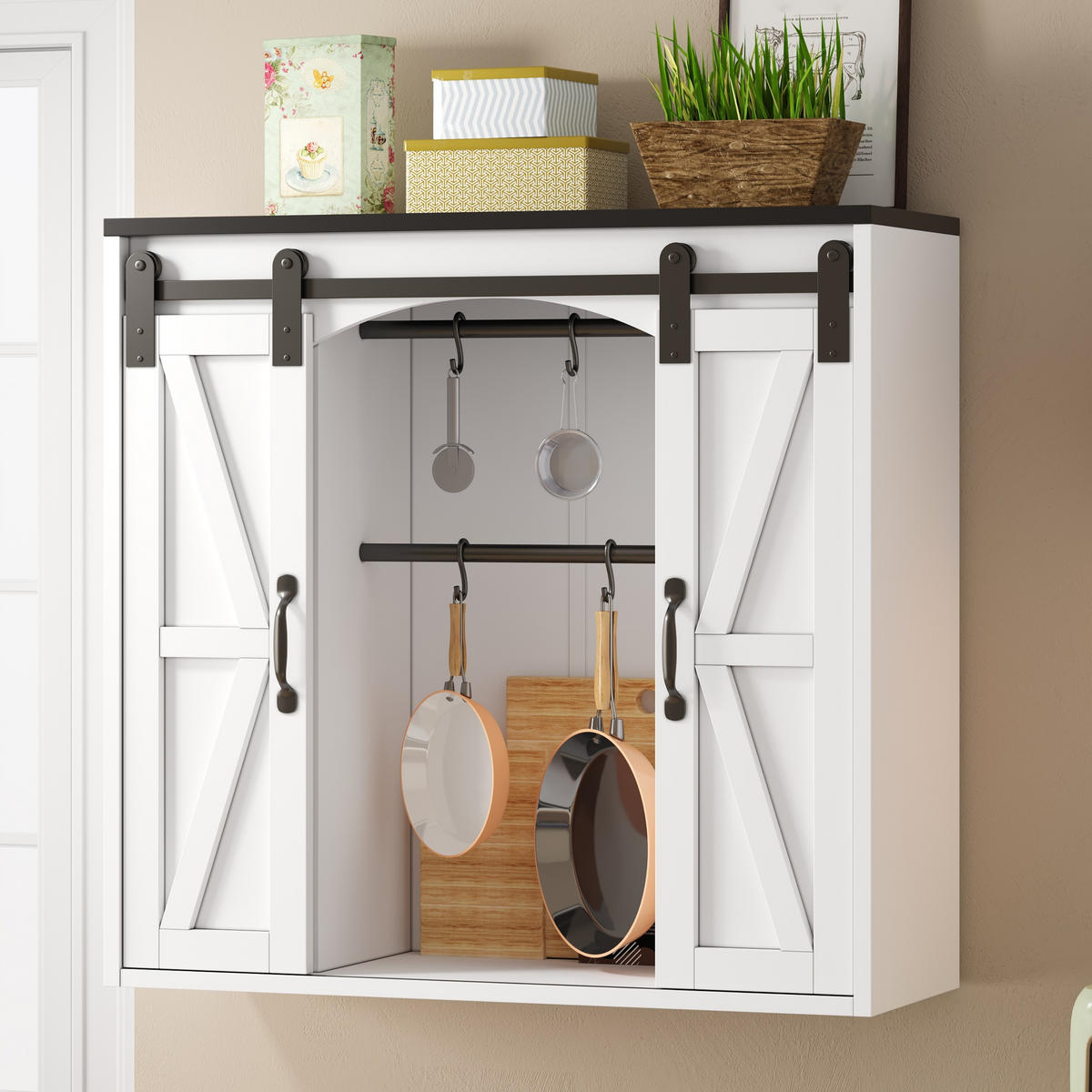 HÄNGESCHRANK DE-38760 80/31/76 cm 2 Schiebetüren und verstellbare Böden Weiß - Weiß, Holzwerkstoff (80/76/31cm) - ComfortXL