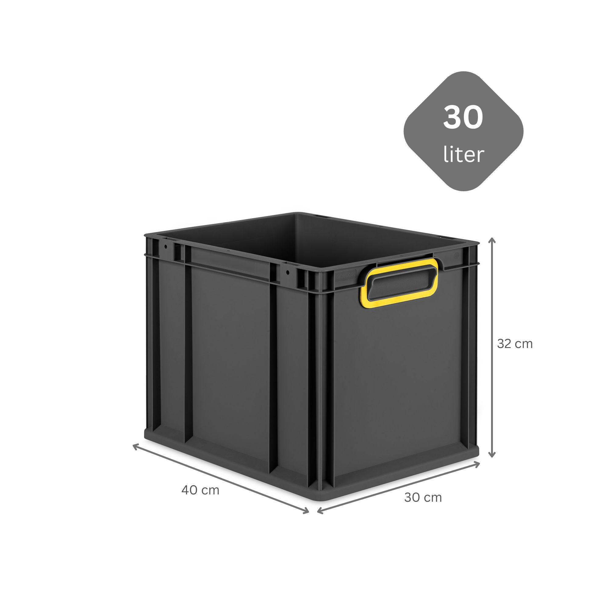 EUROBOX NextGen Color 32x30x40 cm 30 Liter Griffe gelb zu, Schwarz - Gelb/Schwarz, Kunststoff (30/32/40cm) - PROREGAL