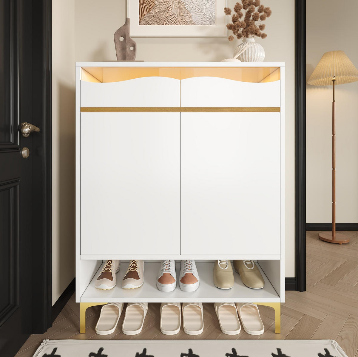 SCHUHSCHRANK mit Schubladen & Ablagen 80/35/105 cm weiß - Weiß, Holzwerkstoff (80/105/35cm) - Redom