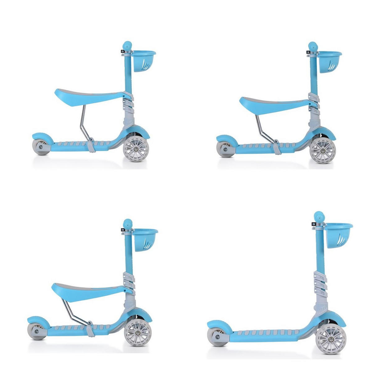 KINDERROLLER Bubblegum 2 in 1 blau Höhe einstellbar, Sitz abnehmbar, 3 Räder - Grau, Kunststoff (56/29/70cm) - Moni