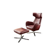 DREHSESSEL INKL. HOCKER RANDY Rot Leder - Silberfarben/Rot, Leder (79/117/96cm) - KAWOLA