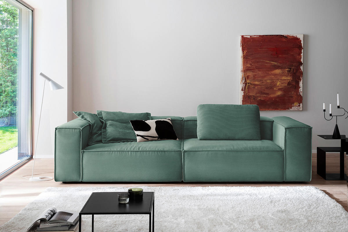SOFA CARMO Smaragdgrün Cord - Smaragdgrün/Schwarz, Kunststoff/Textil (306/68/118cm) - KAWOLA