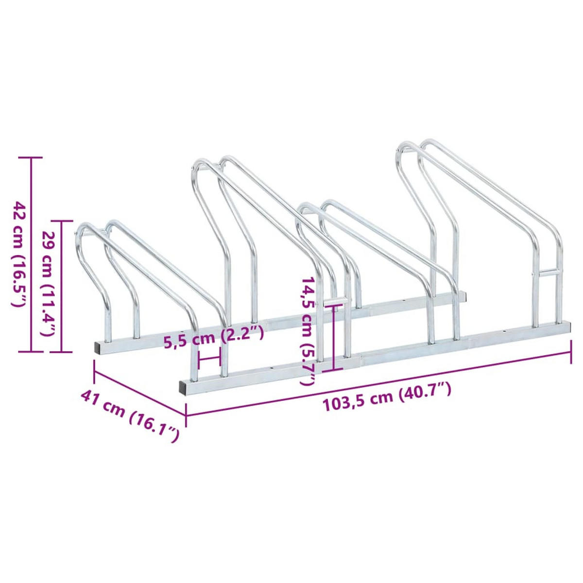 FAHRRADSTÄNDER Für 4 Fahrräder Freistehend Verzinkter Stahl - Silberfarben, Metall (41/42/103.5cm) - vidaXL