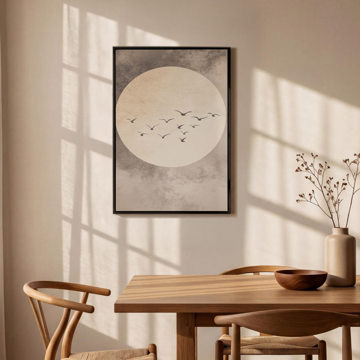 LEINWAND Bilder mit Rahmen - Vogel - Beige - Japanisch - 60x90 - Taupe, Textil (60/90cm) - MuchoWow
