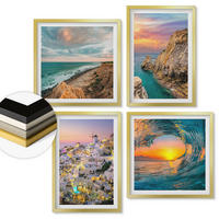WANDBILDER 4er Set - 50x50 cm & 40x60 cm Goldrahmen - Meereswellen, weiße Häuser, Santorini - Goldfarben, Kunststoff (50/50cm) - ArtPrintCave