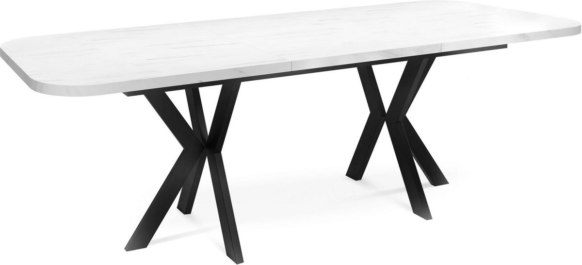 ESSTISCH Olivia ausziehbar rechteckig, Marmor Weiß 200-280/100/76 - Ecru/Schwarz, Holzwerkstoff/Metall (200/100/76cm) - WFL GROUP