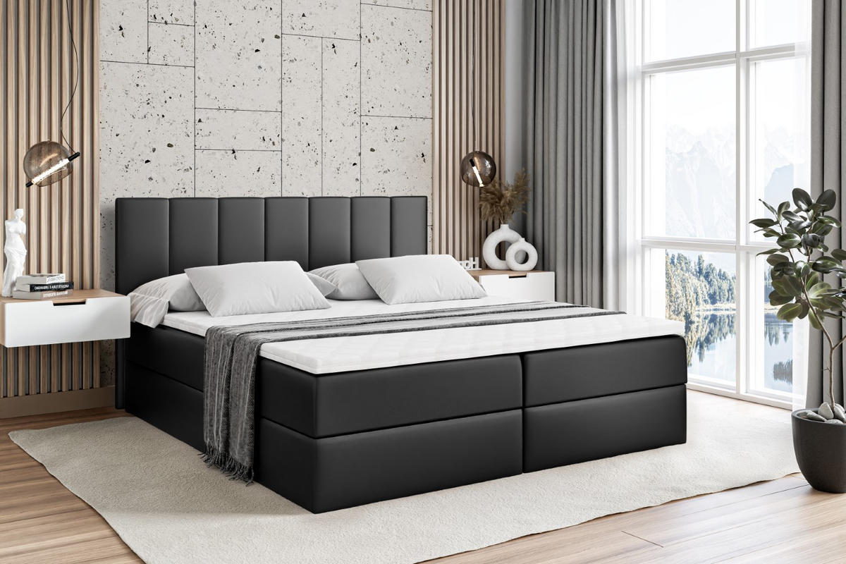 BOXBETT mit Matratze H3 und Lattenrost - MOETI - 200x200 cm Schwarz Hochglanz - Schwarz Hochglanz, Holzwerkstoff (200/200cm) - ALTDECOR