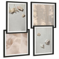 BILDER SET 4er Set - 50x50 cm & 40x60 cm Schwarzer Rahmen - Boho-Stranddekorationen aus Steinen - Schwarz, Kunststoff (50/50cm) - TULUP