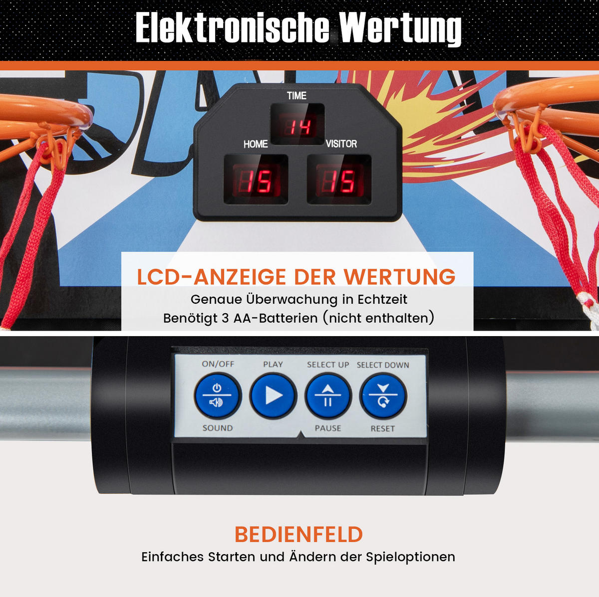 ARCADE-BASKETBALLSPIEL Schwarz - Schwarz, Metall (108/207cm) - COSTWAY