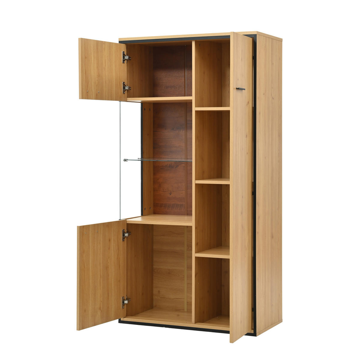 VITRINE aus MDF 40x77,5x150 cm Natur mit Glastür, LED-Beleuchtung und verstellbaren Einlegeböden - Naturfarben, Holzwerkstoff (77.5/150/40cm) - IVMEU