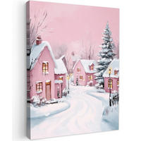 LEINWANDBILD Weihnachtsdorf - Rosa - Winter - Schnee - Häuser 30x40 cm - Altrosa, Textil (30/40cm) - MuchoWow