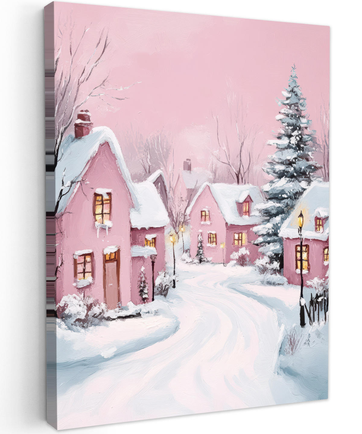 LEINWANDBILD Weihnachtsdorf - Rosa - Winter - Schnee - Häuser 30x40 cm - Altrosa, Textil (30/40cm) - MuchoWow